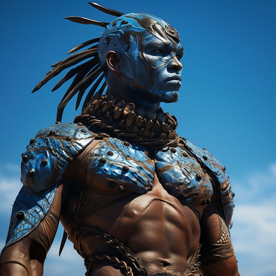 Portrait of Ngami, a Tru'Kante warrior painted for war