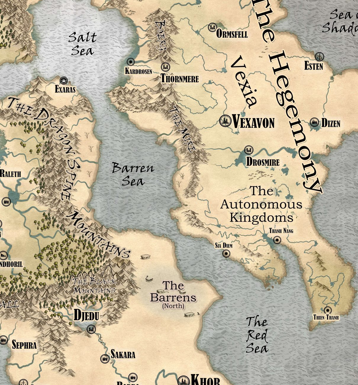 Regional map of the Barren Sea and Sia Diem