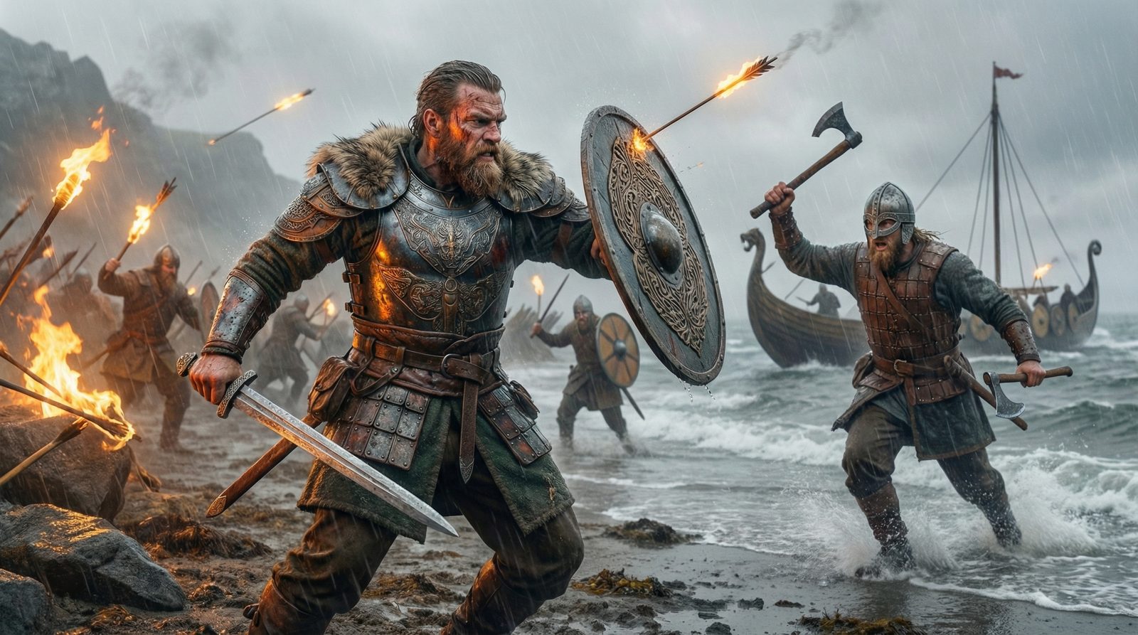 Therros fights amid the landing Northmen on the storm-lashed shore
